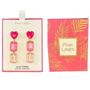 Pink Linen -  4/$98- ‘Heart -3 stones’ glass earrings. NWT